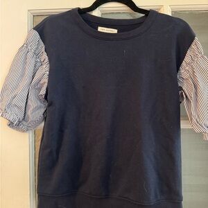 Navy Blue Kids Shirt with Striped Sleeves